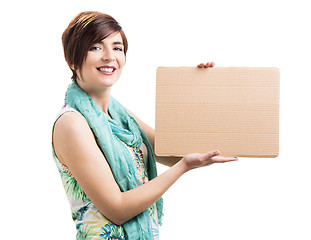 Image showing Beautiful woman with a cardboard