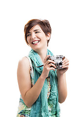 Image showing Woman with a vintage camera