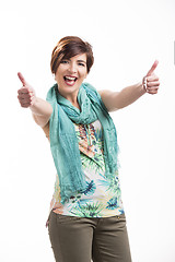 Image showing Beautiful woman with thumbs up