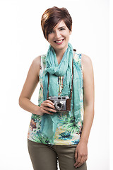 Image showing Woman with a vintage camera