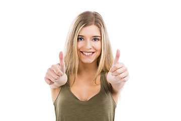 Image showing Beautiful woman with thumbs up