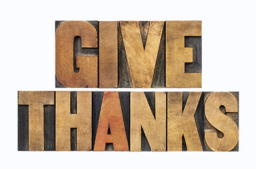 Image showing give thanks in wood type