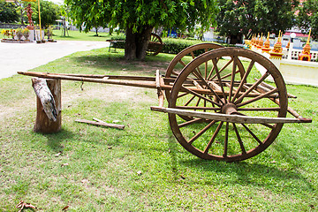 Image showing Wooden cart Thai Style in Thailand Garden