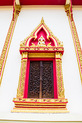 Image showing Thai Wood Carving on window temple