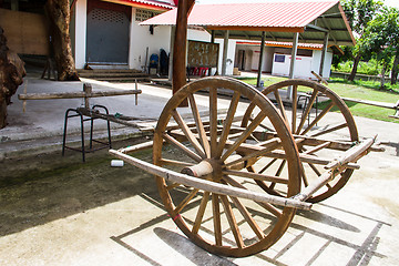 Image showing Wooden cart Thai Style in Thailand Garden