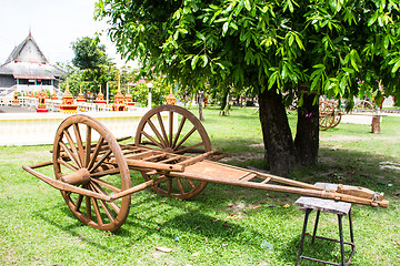 Image showing Wooden cart Thai Style in Thailand Garden