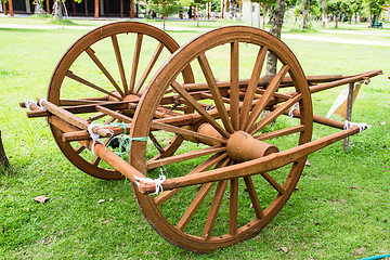 Image showing Wooden cart Thai Style in Thailand Garden