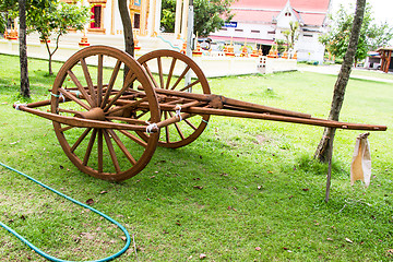 Image showing Wooden cart Thai Style in Thailand Garden