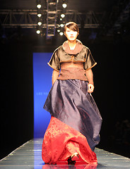 Image showing Asian model on the catwalk in traditional South Korean dress (ha
