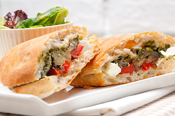 Image showing ciabatta panini sandwichwith vegetable and feta