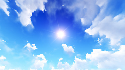 Image showing Sun in the blue cloudy sky