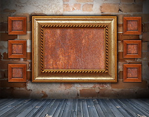 Image showing backdrop with wooden frame on wall