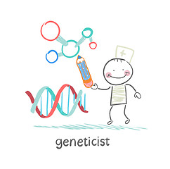 Image showing geneticist pencil draws a presentation about the genes