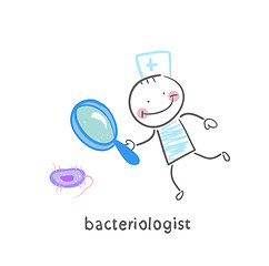 Image showing bacteriologist looks through a magnifying glass on the bacterium