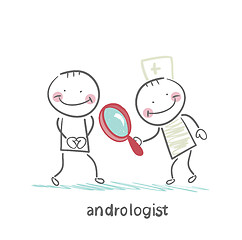 Image showing andrologist looking through a magnifying glass on a patient