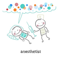 Image showing anesthesiologist with syringe next to a sleeping patient