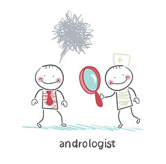 Image showing andrologist looking through a magnifying glass on a patient