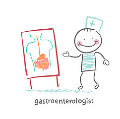 Image showing gastroenterologist shows the presentation of the disease