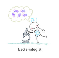 Image showing bacteriologist microscope looks and thinks about bacteria