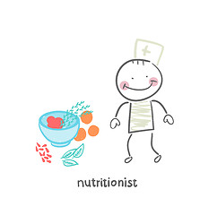 Image showing nutritionist standing next to a bowl of vegetables