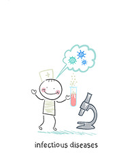 Image showing infectious diseases specialist is standing next to a microscope 