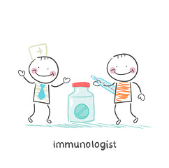 Image showing immunologist giving pills to a patient with thermometer