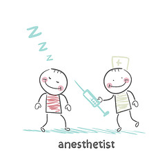 Image showing anesthesiologist with syringe next to a sleeping patient