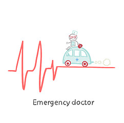 Image showing Emergency doctor traveling by car on ECG