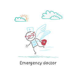 Image showing Emergency doctor is flying with wings