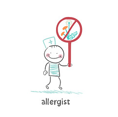 Image showing Allergist holding a sign banning flowers