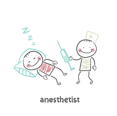 Image showing anesthesiologist with syringe next to a sleeping patient