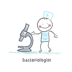 Image showing bacteriologist looks microscope