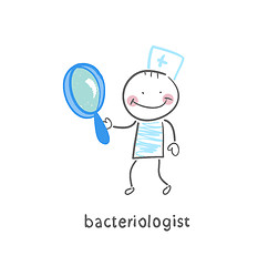 Image showing bacteriologist with a magnifying glass