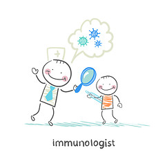 Image showing immunologist looking through a magnifying glass on the patient's