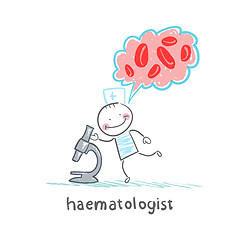 Image showing haematologist looking through a microscope and thinks about the 