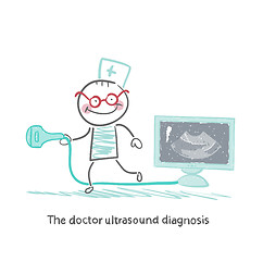 Image showing The doctor ultrasound diagnosis together with a working unit