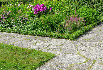 Image showing Stone paths in a flowering garden