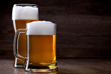 Image showing Two glass beer on wooden table