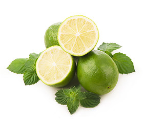 Image showing Fresh limes, mint leaves