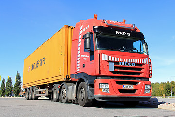 Image showing Red Iveco Truck and Trailer