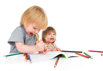 Image showing Children draws pencil