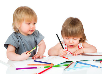 Image showing Children draws pencil