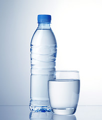 Image showing water bottle and glass