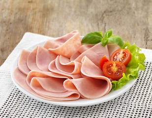 Image showing plate of sliced pork ham