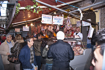 Image showing butcher sells meat on the local market in Palermo