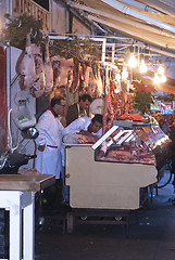 Image showing butcher sells meat on the local market in Palermo