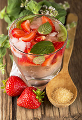 Image showing mojito strawberry cocktails,  strawberry, mint leaves