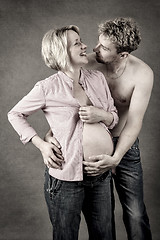 Image showing Loving happy couple, pregnant woman with her husband