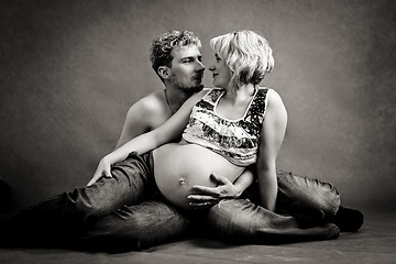 Image showing Loving happy couple, pregnant woman with her husband