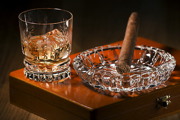 Image showing Cigar and whiskey